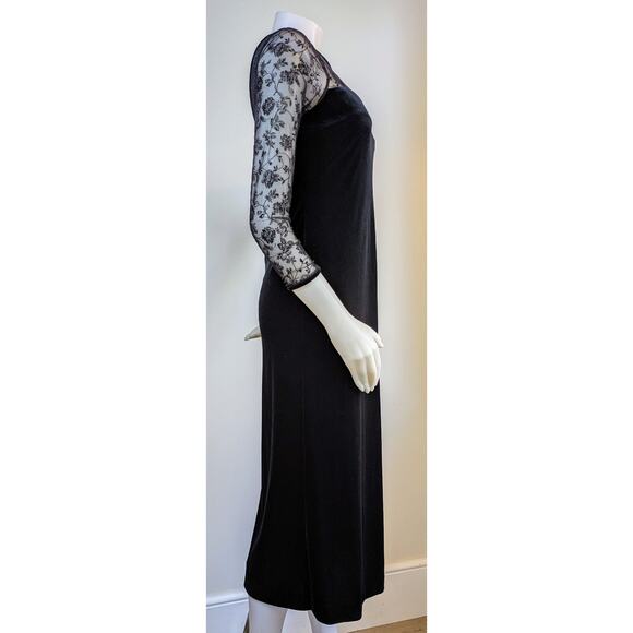VTG 90s Robbie Bee Maxi Dress Gown 8P Black Velvet Sparkle Sheer Lace Event - Picture 5 of 10